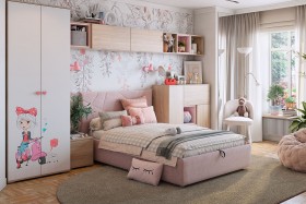 Комплект детской мебели Алина К2 Дуб мария/белый/нежно-розовый велюр в Иваново - ivanovo.katalogmebeli.com | фото