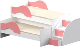 Кровать детская Матрешка выкатная с лестницей  Белый/Розовый в Иваново - ivanovo.katalogmebeli.com | фото