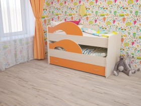 Кровать детская Радуга 1600 Млечный дуб/Оранжевый в Иваново - ivanovo.katalogmebeli.com | фото