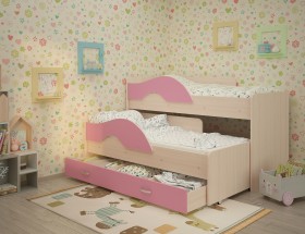 Кровать детская Радуга 1600 Млечный дуб/Розовый в Иваново - ivanovo.katalogmebeli.com | фото