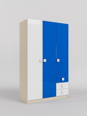 Шкаф 3-х створчатый с ящиками Скай люкс (Синий/Белый/корпус Клен) в Иваново - ivanovo.katalogmebeli.com | фото